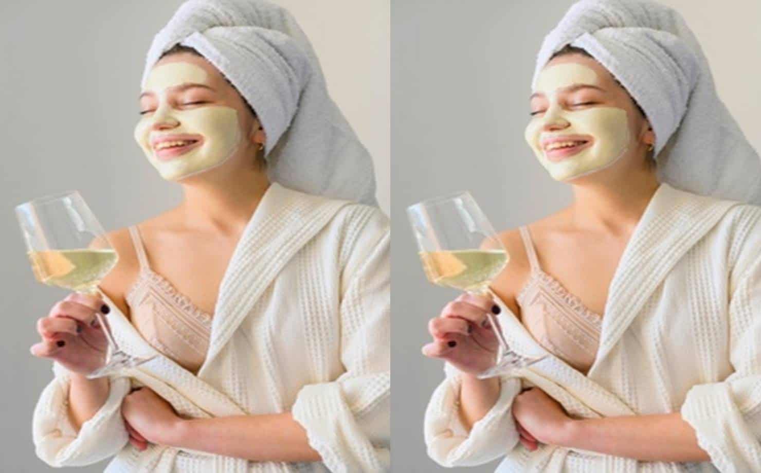 Máscara de champagne para tratar a acne, limpar e acalmar a pele